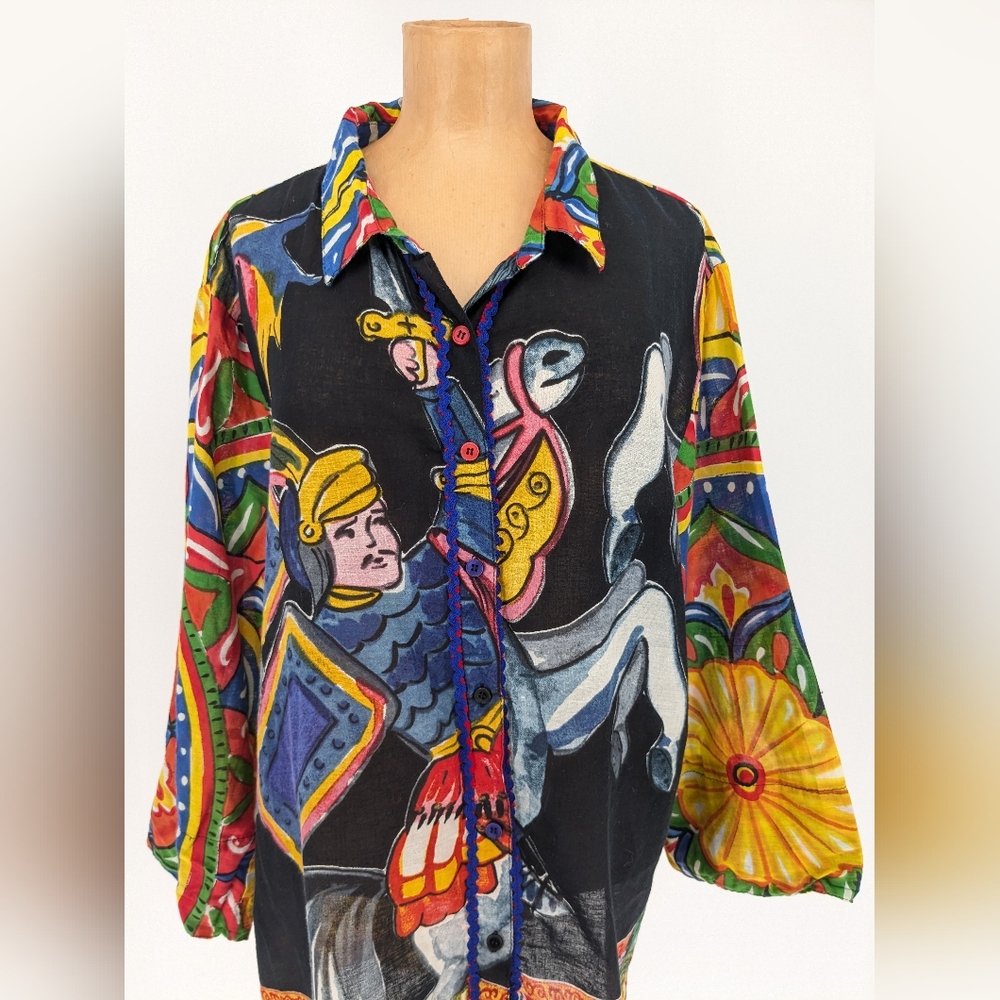 Antica Sartoria by Giacomo Button Down Collared Shirt Art To Wear Colorful Sz XL - Picture 7 of 16